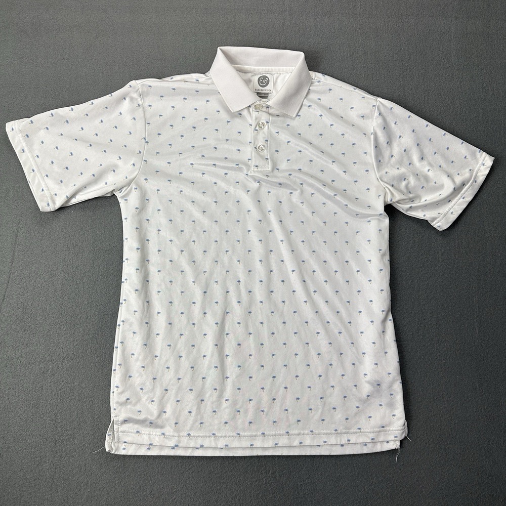 Kilburne and Finch Mens Polo‎ Shirt Medium White All Over Palm Trees Golf